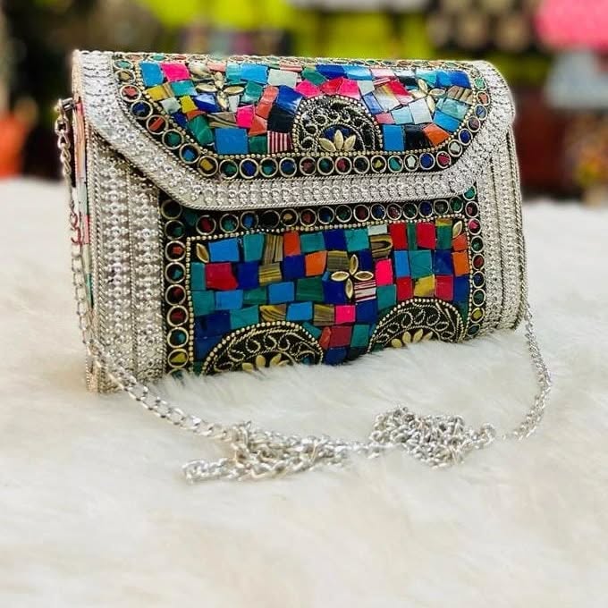 Beautiful New Silver Multi Clutch