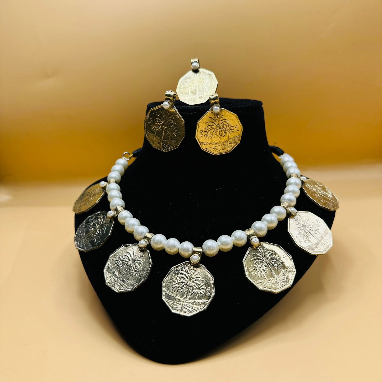 White Beads Egyptian Coins Choker Set