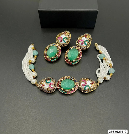 MOP Designer Choker Set – Fine Quality with Ruby Stones and Pearls